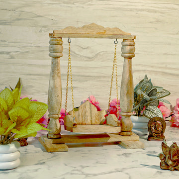 Wooden Kanha ji Ganpati Ji Jhoola With Crown